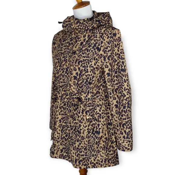 J Crew Perfect Rain Jacket Leopard Print Hooded XS - Picture 11 of 15